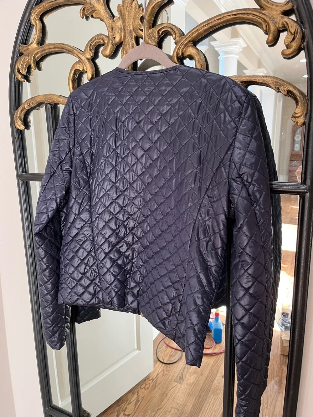 Michael Kors Navy Quilted Collarless Puffer Jacket with Gold Hardware